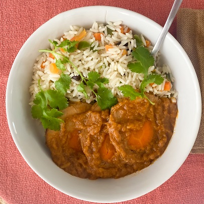 Carne Assada Recheada com Cenoura e Arroz à Grega