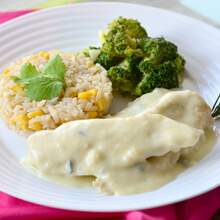 Frango ao Gorgonzola, Arroz Integral com Milho e Brócolis